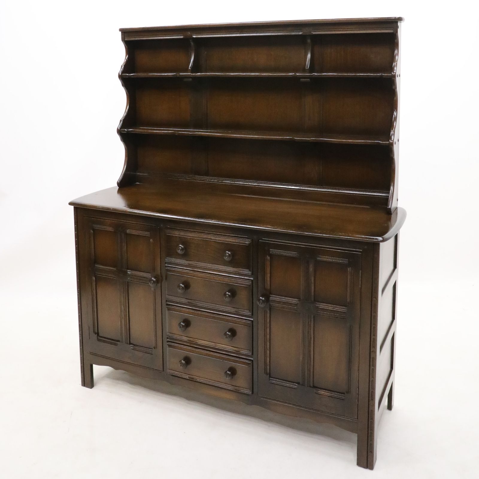 photo furniture Ercol Old Colonial Welsh Dresser 4 Drawers 2 Cupboards Shelving Free Uk Delivery