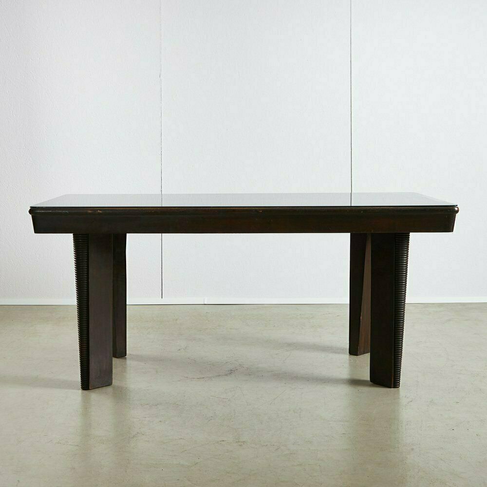 Large Robust Dining Table With Carved Legs And Glass Top photo furniture