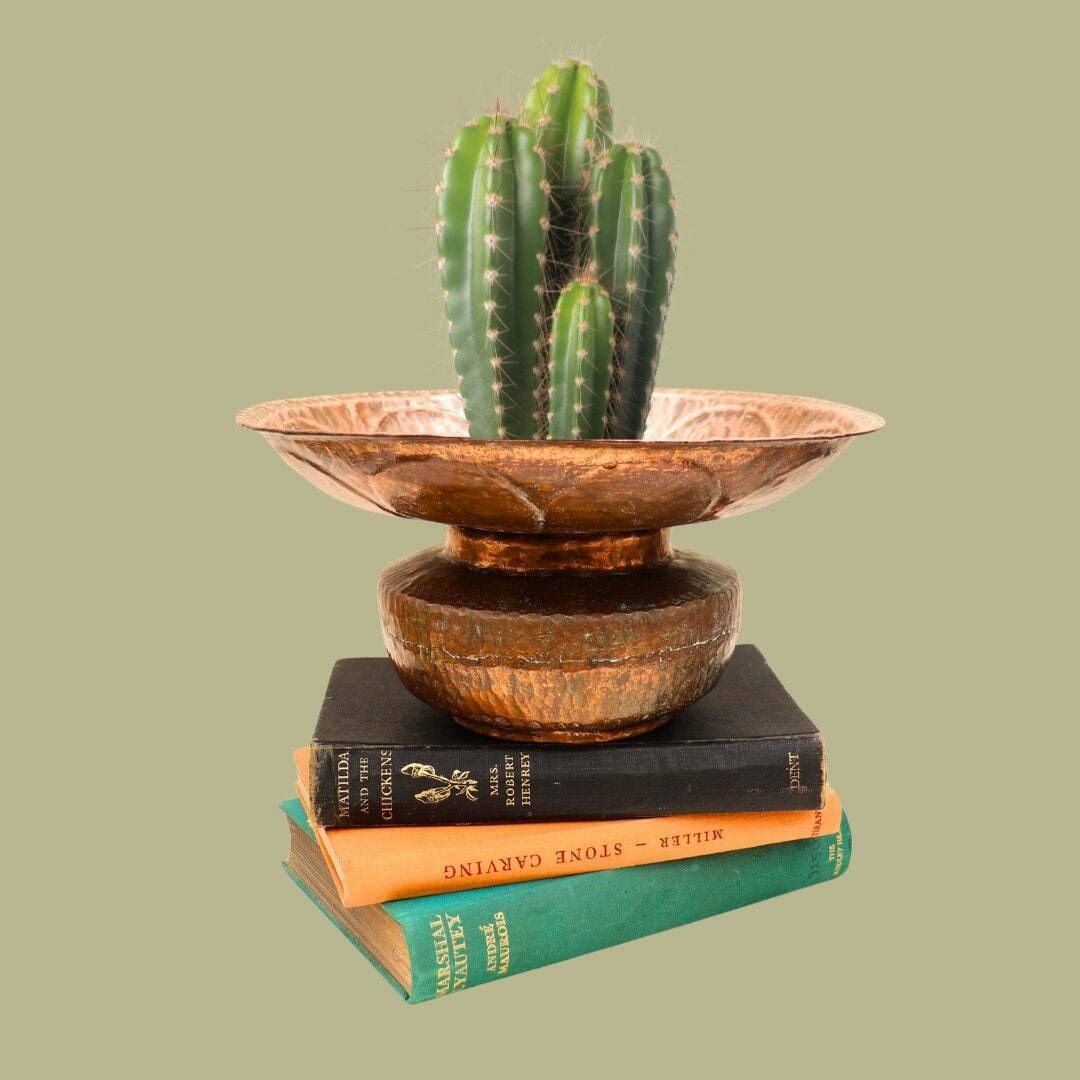Antique Arts And Crafts Hand Hammered Copper Jardiniere Planter, Copper Jardiniere, Antique Spitoon photo Home Decor