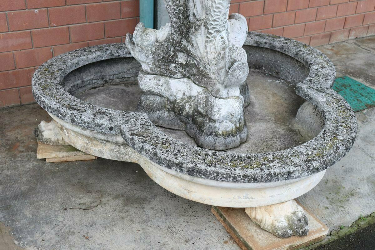Neoclassical Stone Garden Fountain With Statue, 1930s photo for sale