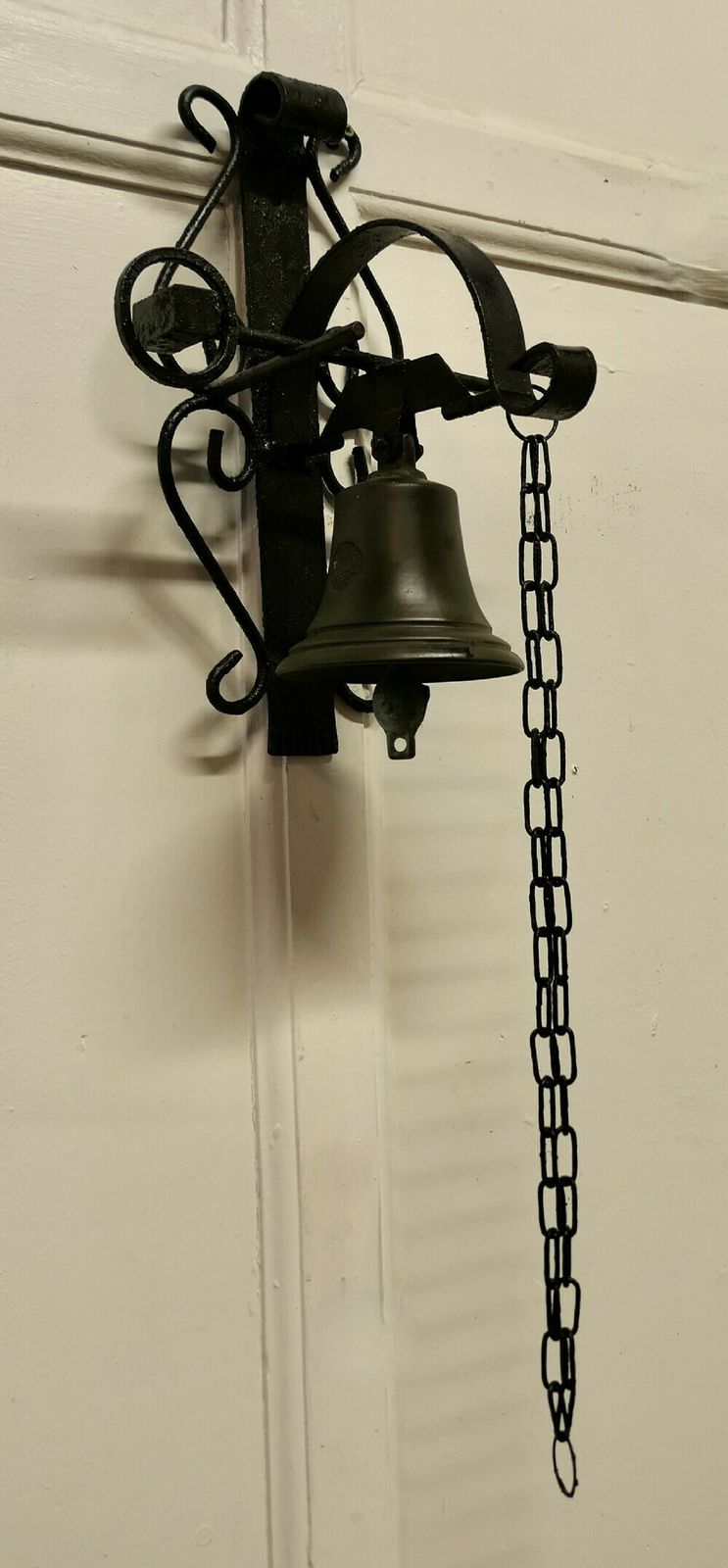 19th Century Black Wrought Iron Alpine Front Door Bell photo for sale