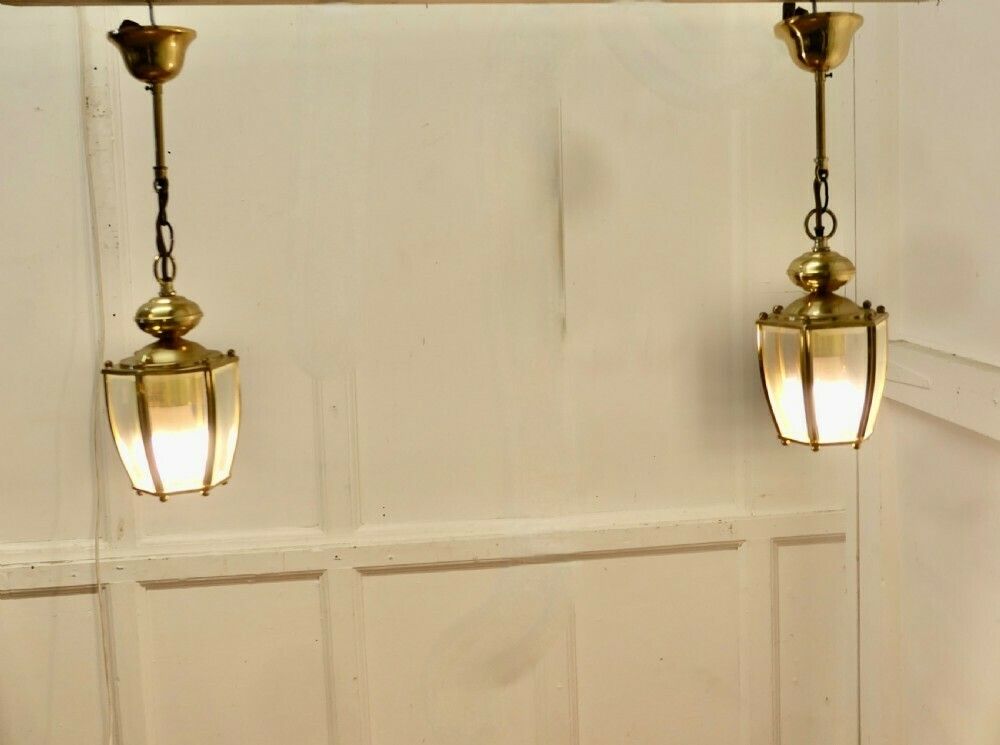 Superb Quality Pair Of Art Deco Style Brass And Glass Lanterns photo furniture