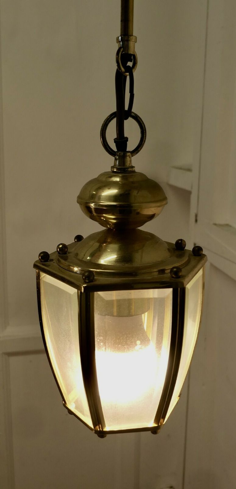 Superb Quality Pair Of Art Deco Style Brass And Glass Lanterns photo 750.0