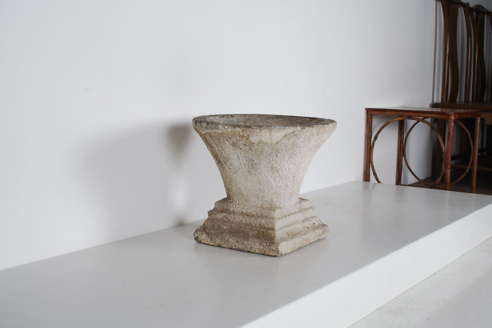 Mid Century Concrete Garden House Planter With Weathered Patina In The Manner Of Willy Guhl photo vinterior