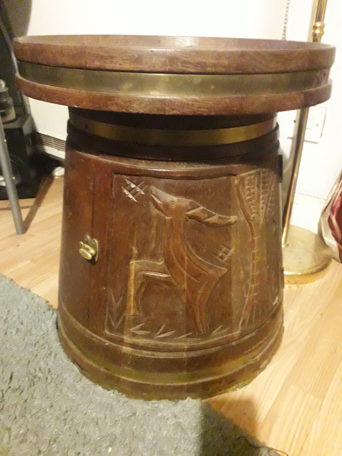 Antique Handcarved Wooden Bar Barrel photo for sale