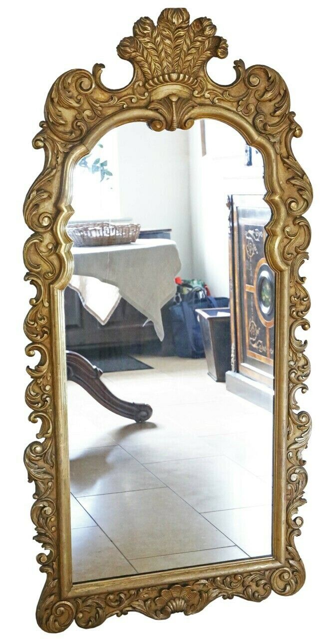Antique Large C1915 Gilt Wood Floor Overmantle Wall Mirror   High Quality Piece