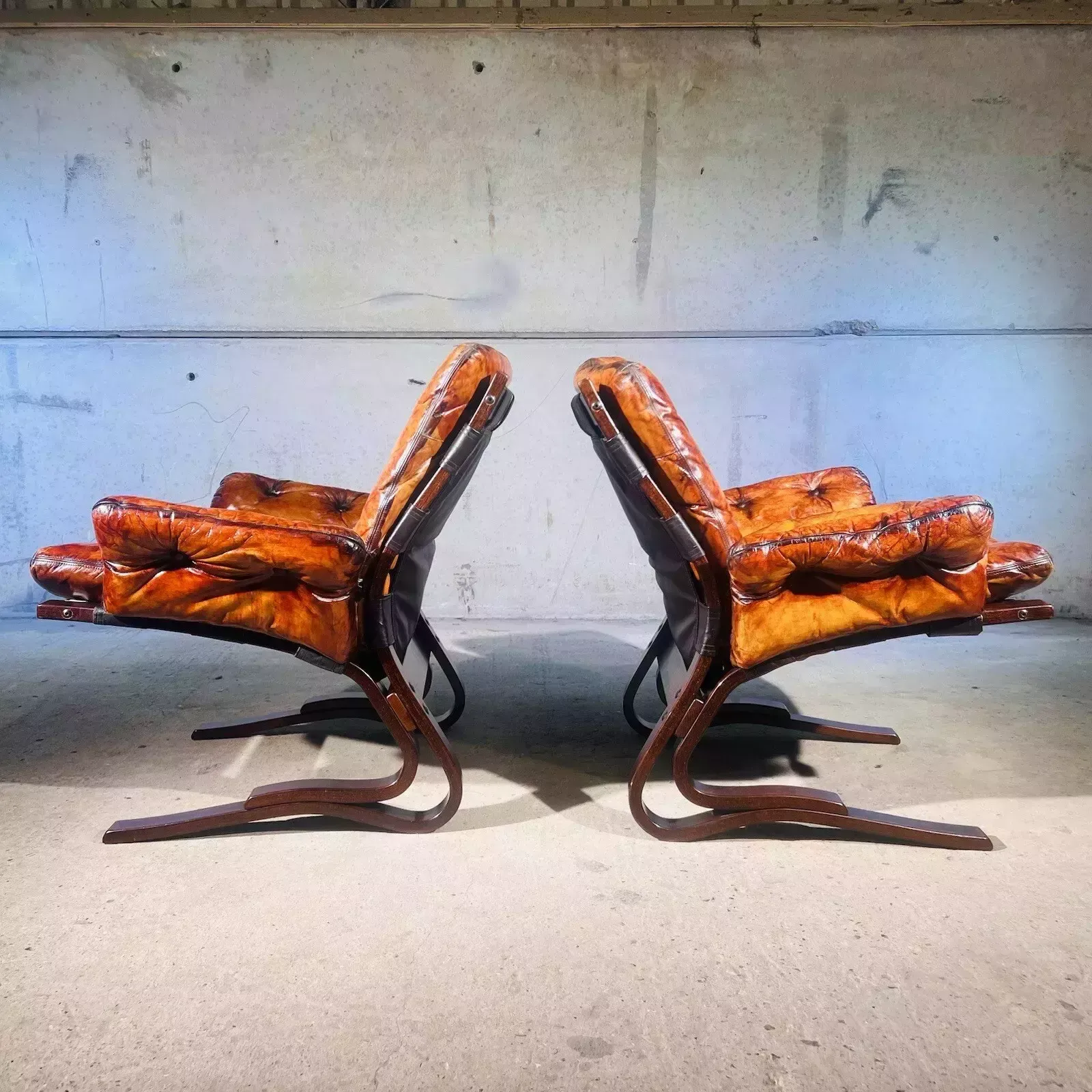 Pair Of Vintage Norwegian Mid C Tan Leather Armchairs By Oddvin Rykke photo Furniture