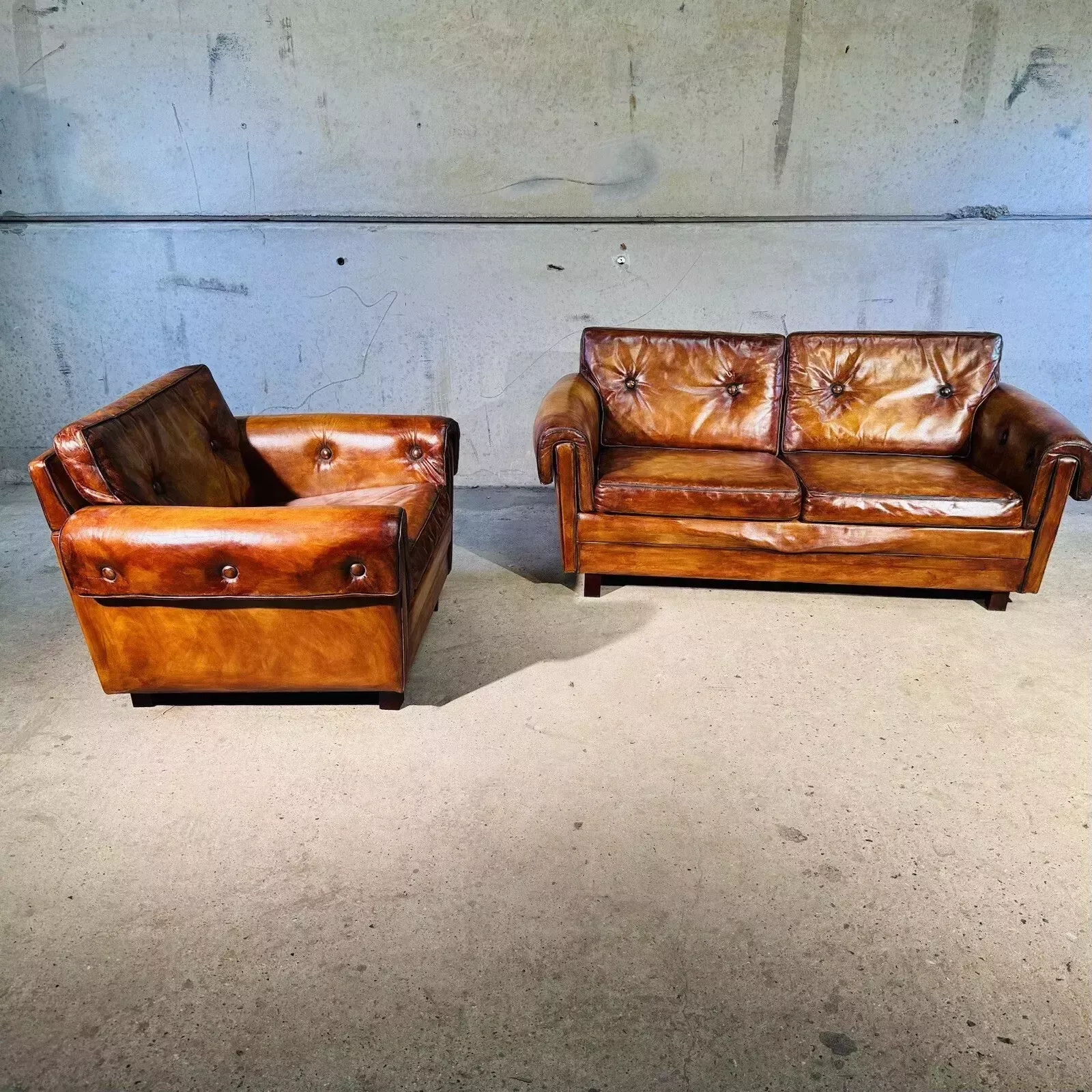 Vintage 1970s Danish Svend Skippers Leather Sofa Two Seater And Chair Set photo for sale