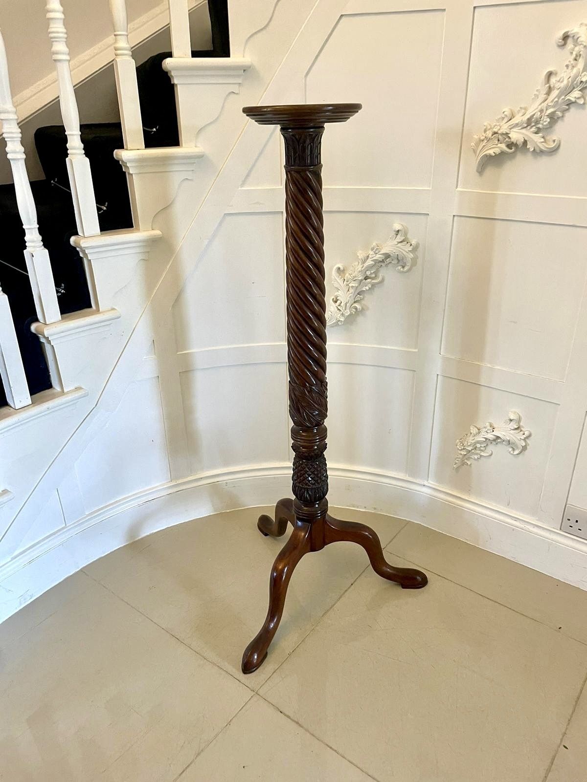Antique Carved Mahogany Torchere