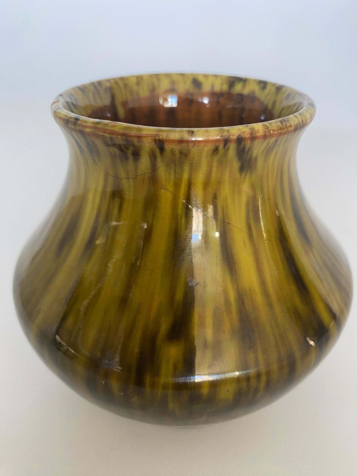 photo vintage Scandinavian Modern Black And Olive Glazed Ceramic Vase Nittsjö Keramik, 1960s