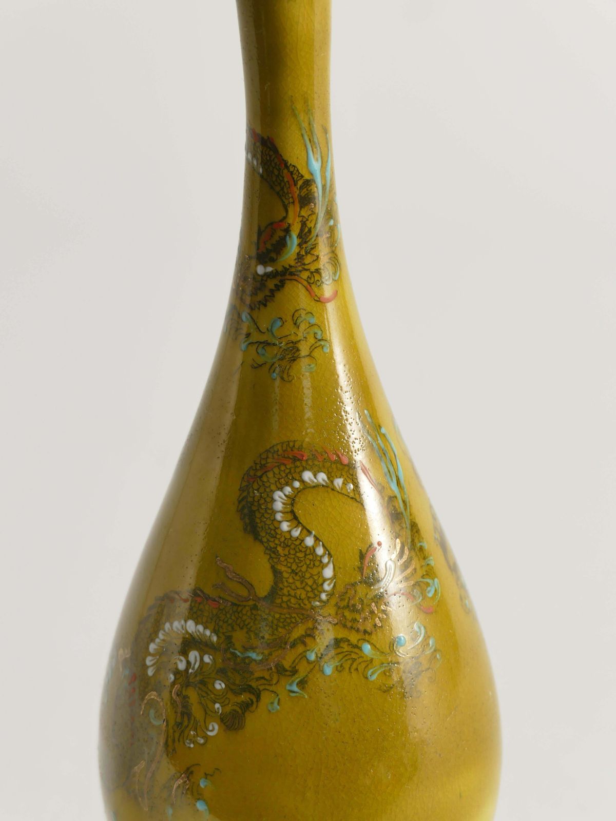 Chinoiserie Ochre Yellow Dragon Vase By Lambeth Doulton Faience, England 1880s photo buy