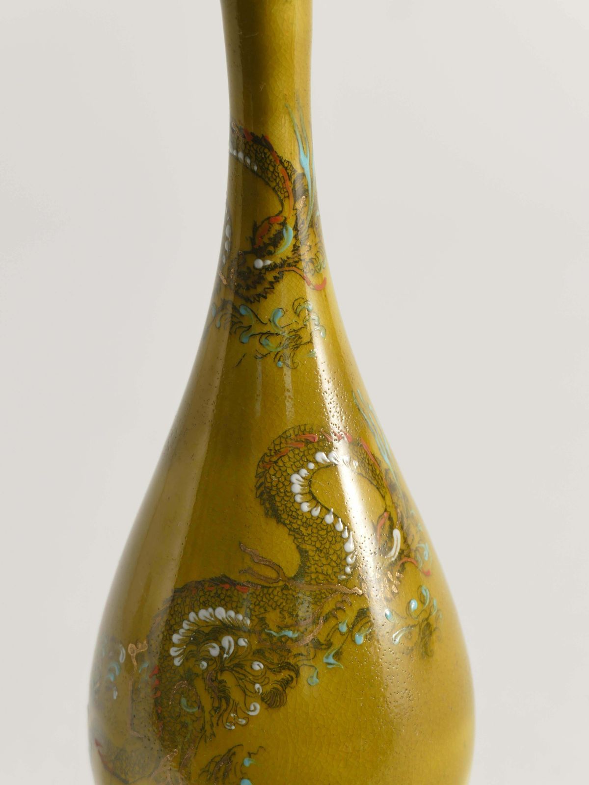 photo furniture Chinoiserie Ochre Yellow Dragon Vase By Lambeth Doulton Faience, England 1880s