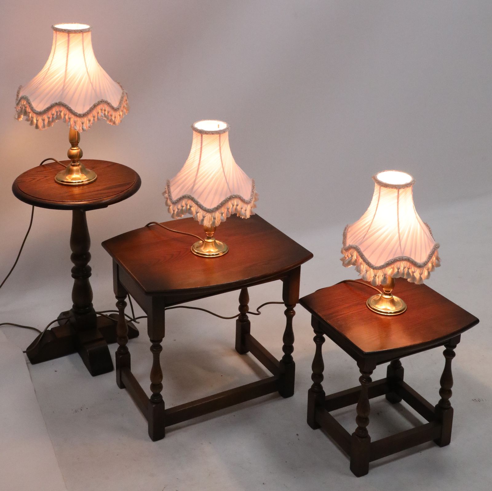 3 Vintage Brass Lamps Chintzy Shades 1 Larger & 2 Smaller Matching Free Delivery photo buy