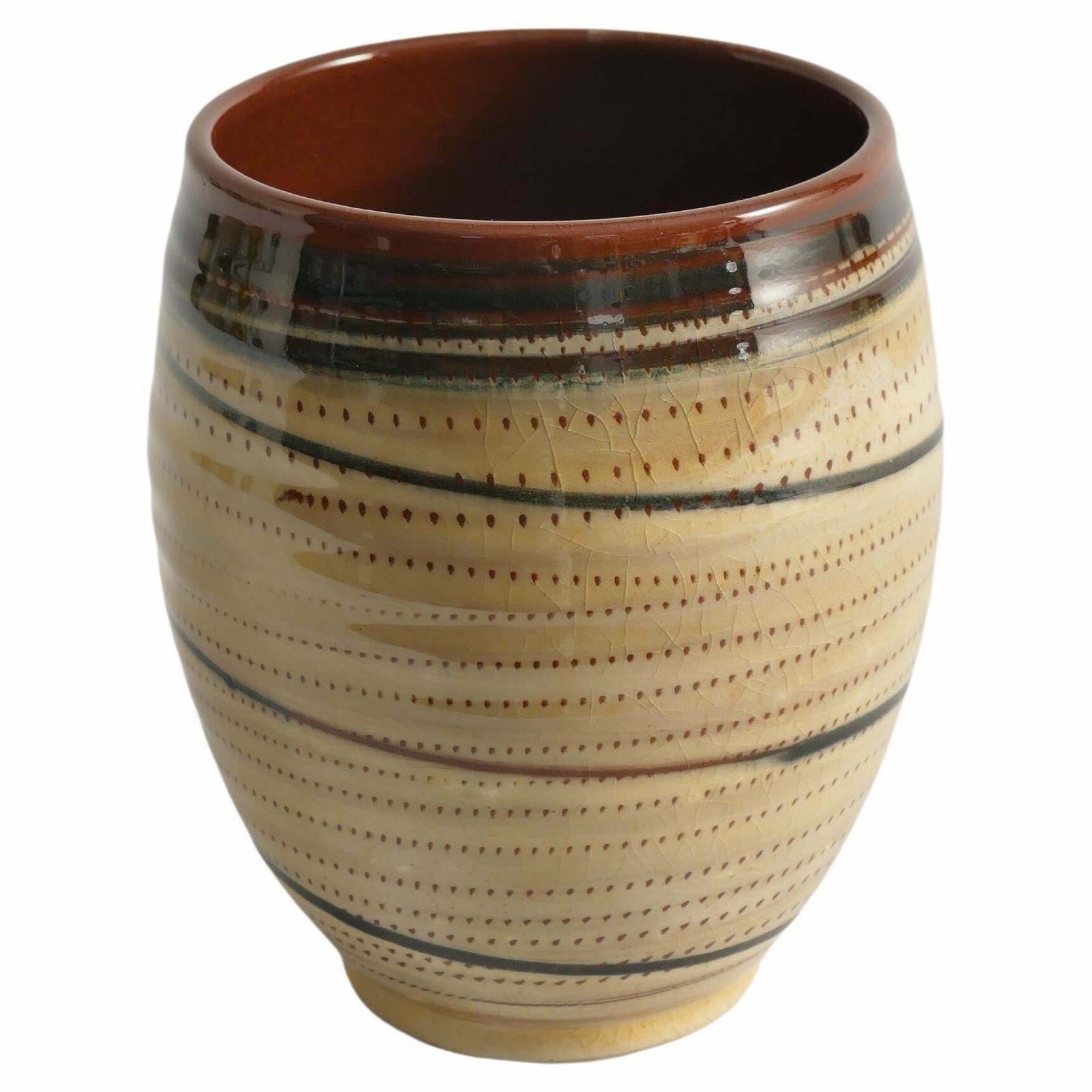 Hand Painted Earthenware Vase With Creme And Black Graphic Decor, Sweden photo furniture