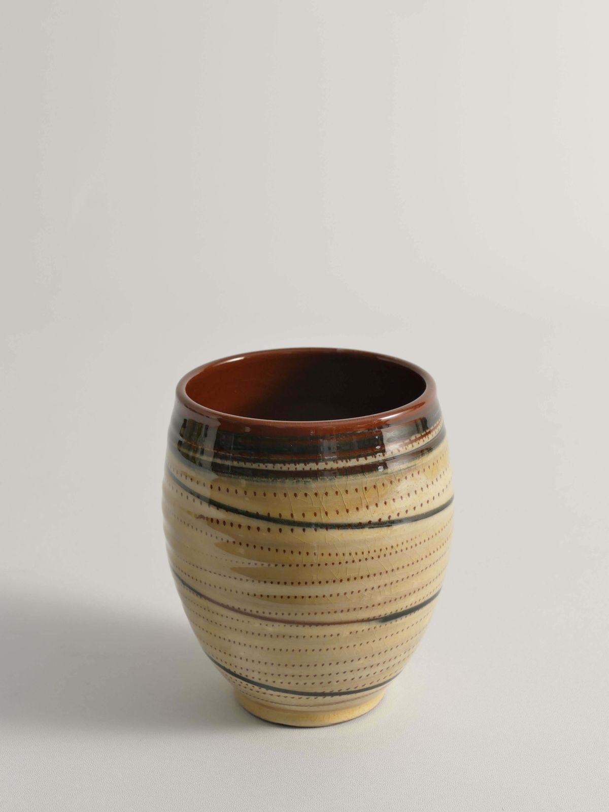 Hand Painted Earthenware Vase With Creme And Black Graphic Decor, Sweden photo for sale