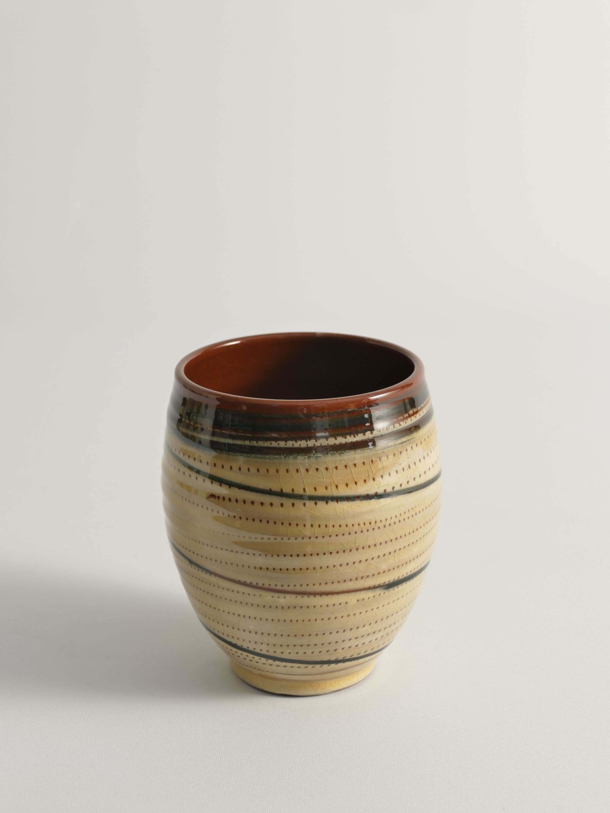 Hand Painted Earthenware Vase With Creme And Black Graphic Decor, Sweden photo Home Decor