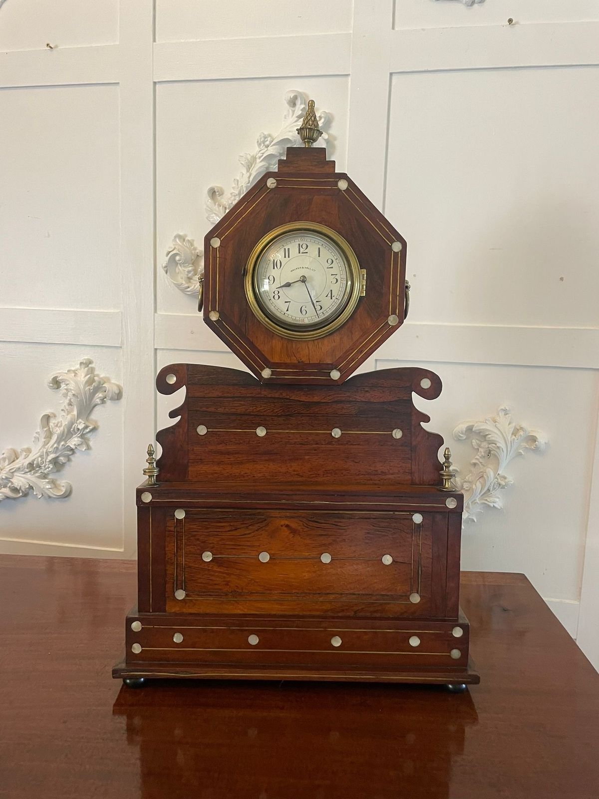 Antique Rosewood Inlaid Mantle Clock By Walker And Hall photo vintage