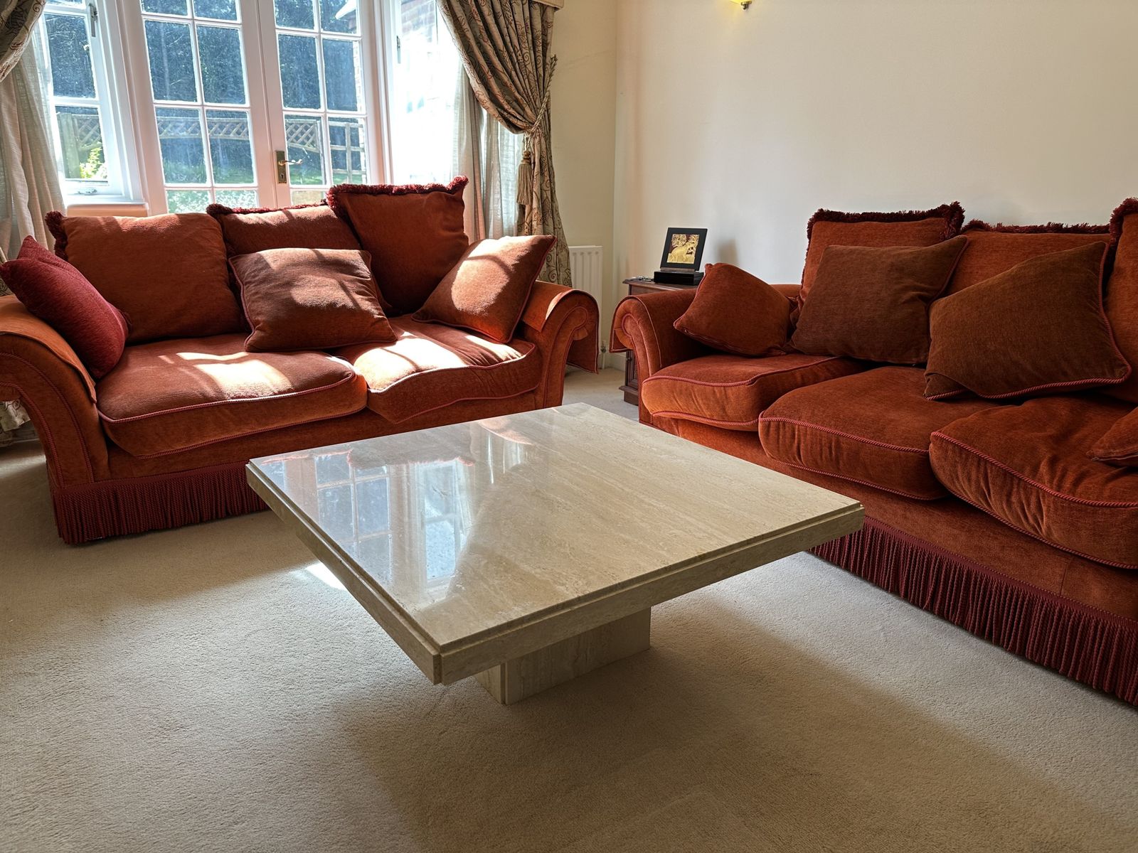 Contemporary Travertine Marble Coffee Table, With Matching Lamp Stand