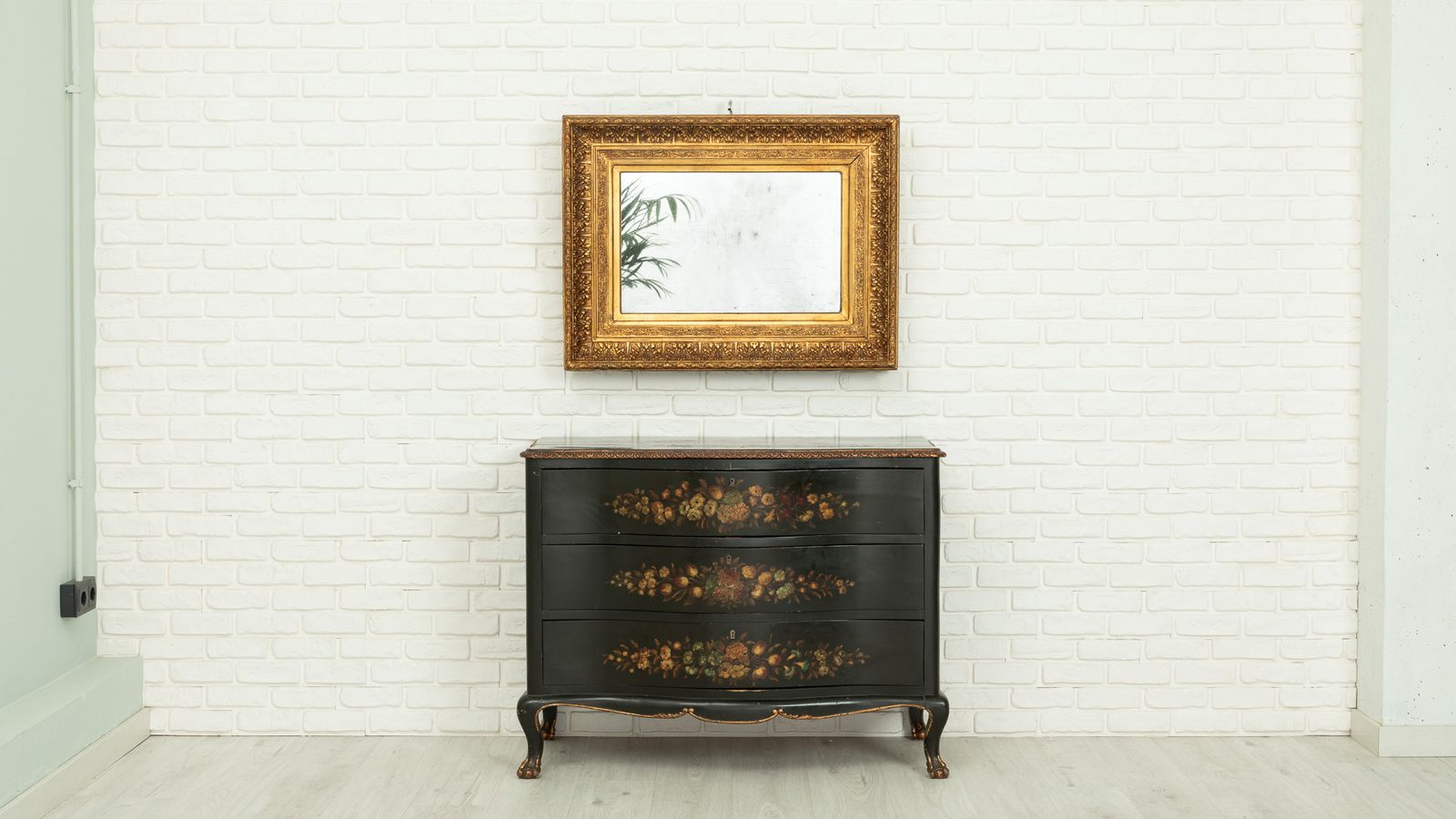 Green Chest Of Drawers With Floral Decorations photo furniture