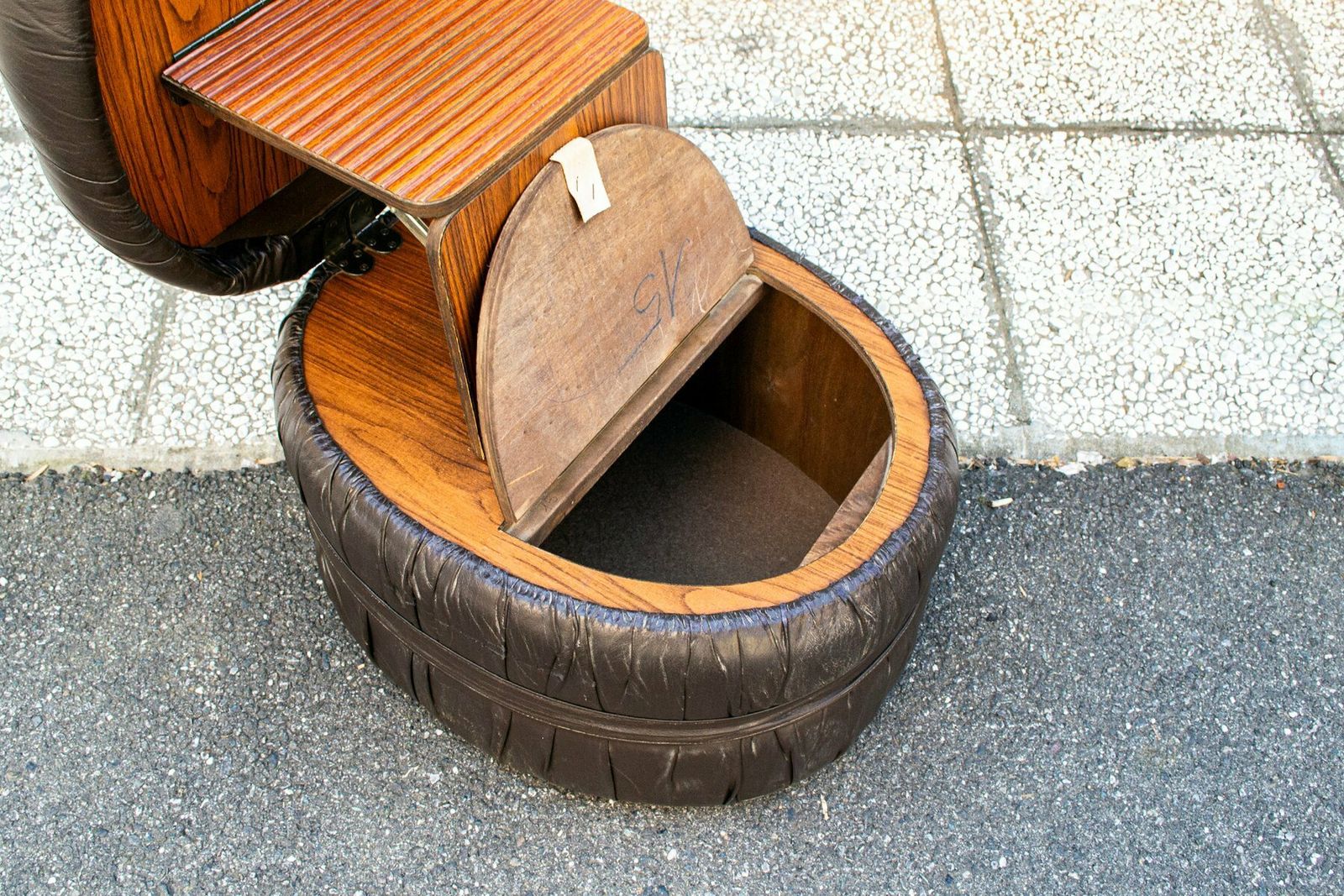 Vinyl And Wood Pouf With Ladder And Compartment, Italy, 1960s photo Furniture