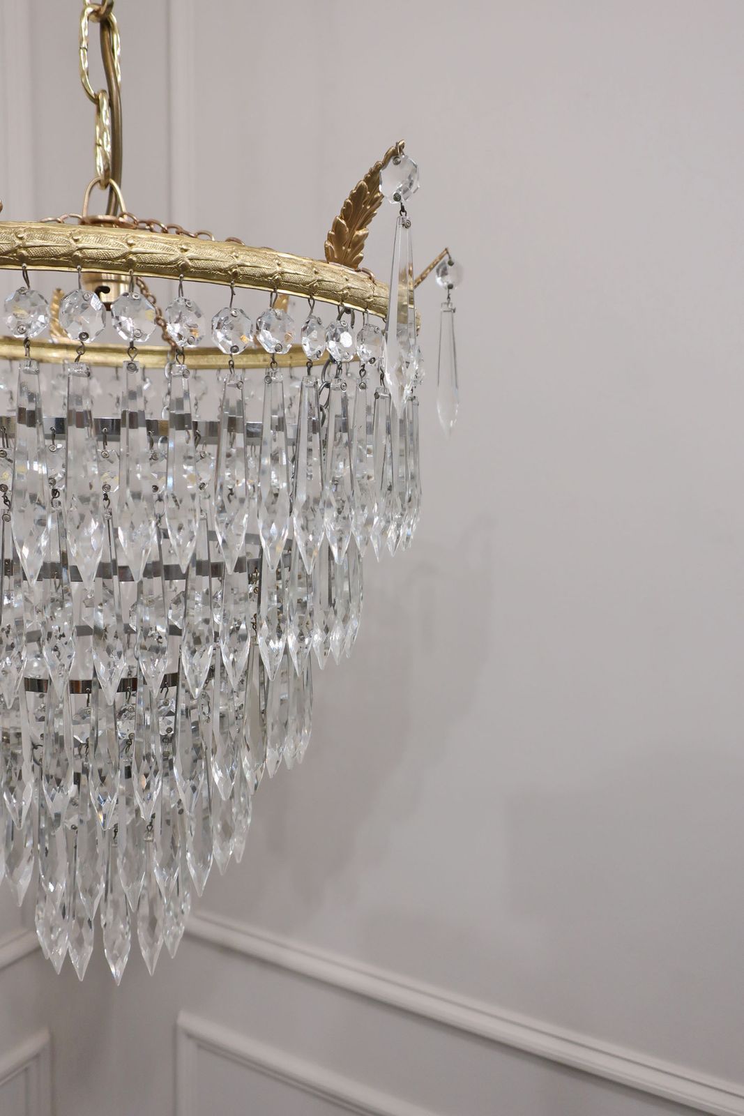 Italian Art Deco Five Tier Crystal Glass Chandelier photo 720.0