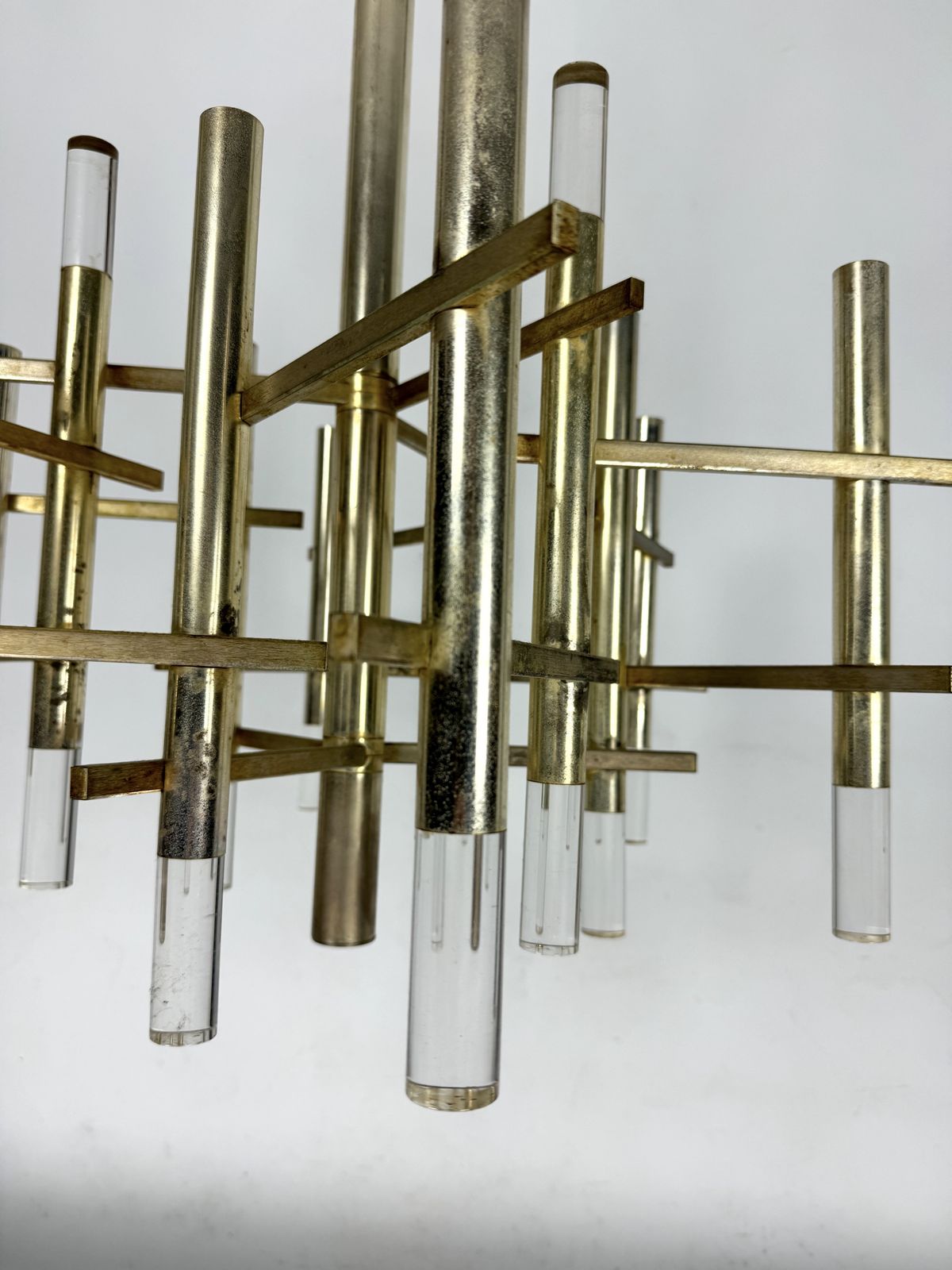 Sciolari 9 Lights Slight Gilded Chrome And Perspex Chandelier Model Ice, Italy 60s photo Lighting
