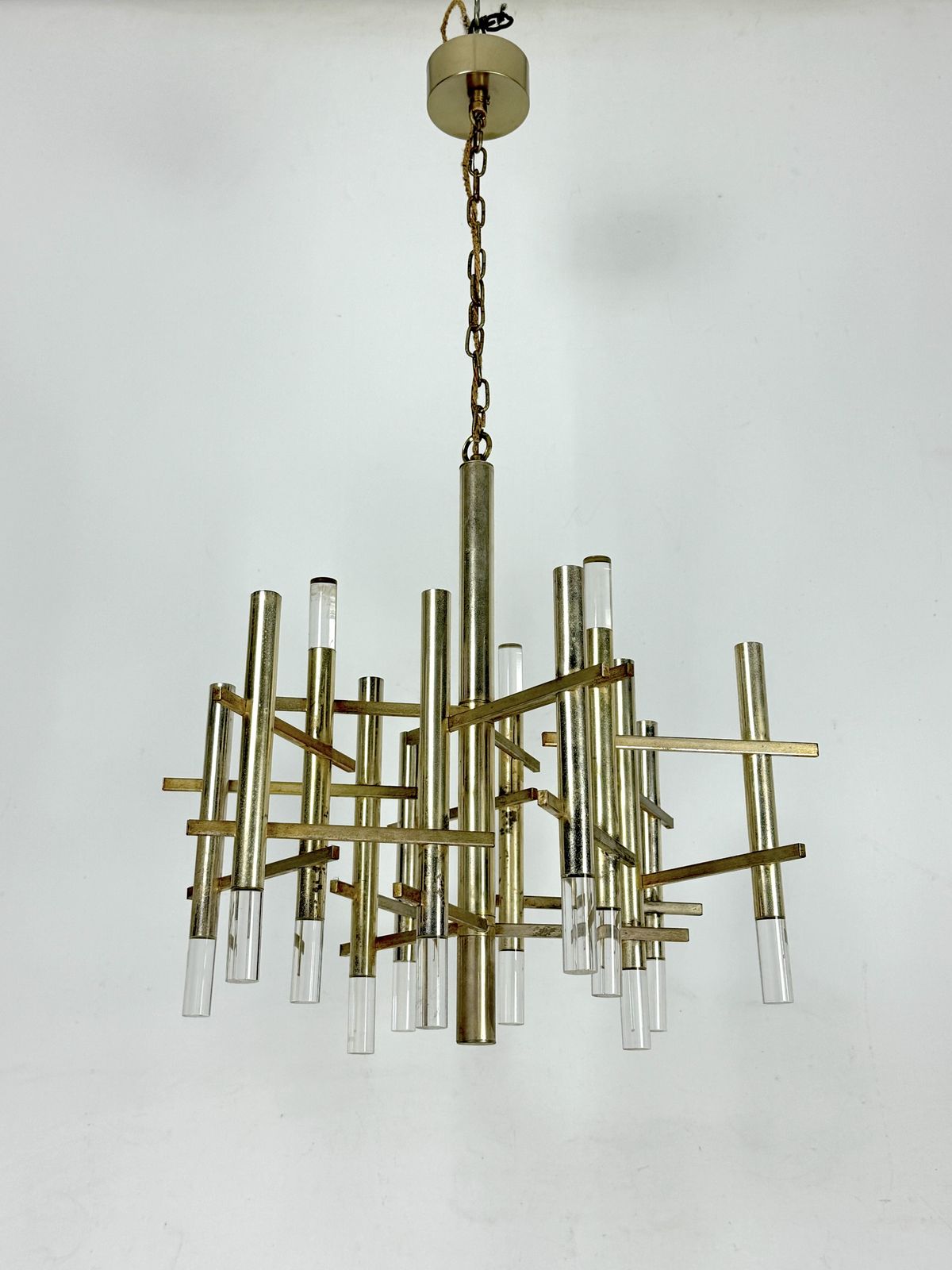 Sciolari 9 Lights Slight Gilded Chrome And Perspex Chandelier Model Ice, Italy 60s photo buy