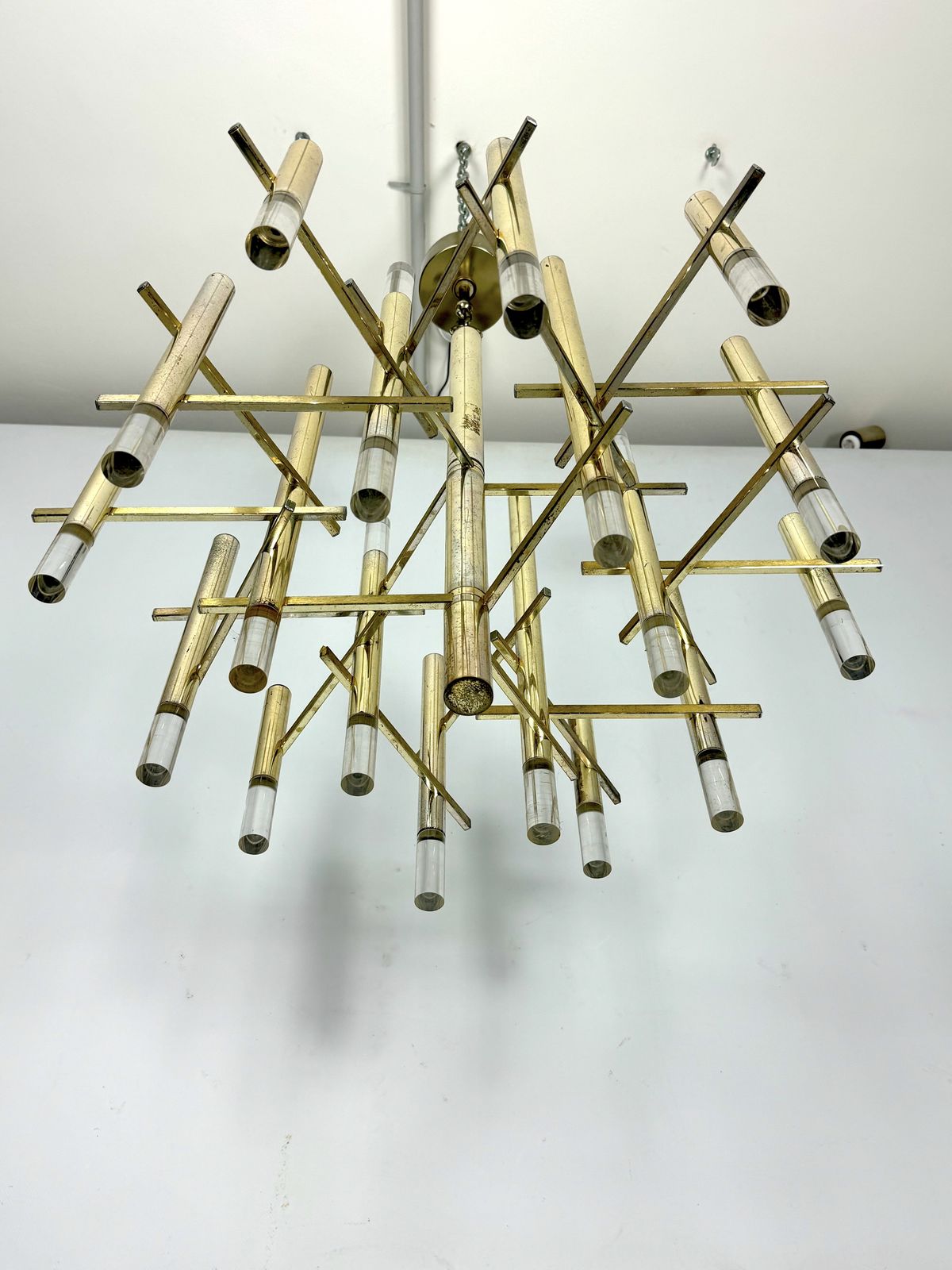 Sciolari 15 Lights Slight Gilded Chrome And Perspex Chandelier Model Ice, Italy 60s photo buy