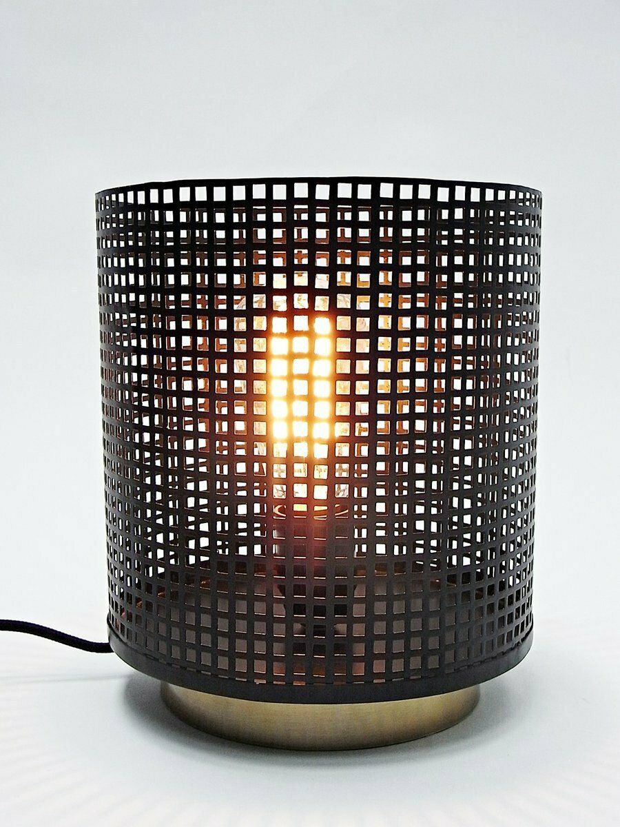Table Lamp Made Of Steel Mesh With Brass Collar By Gunter Lambert