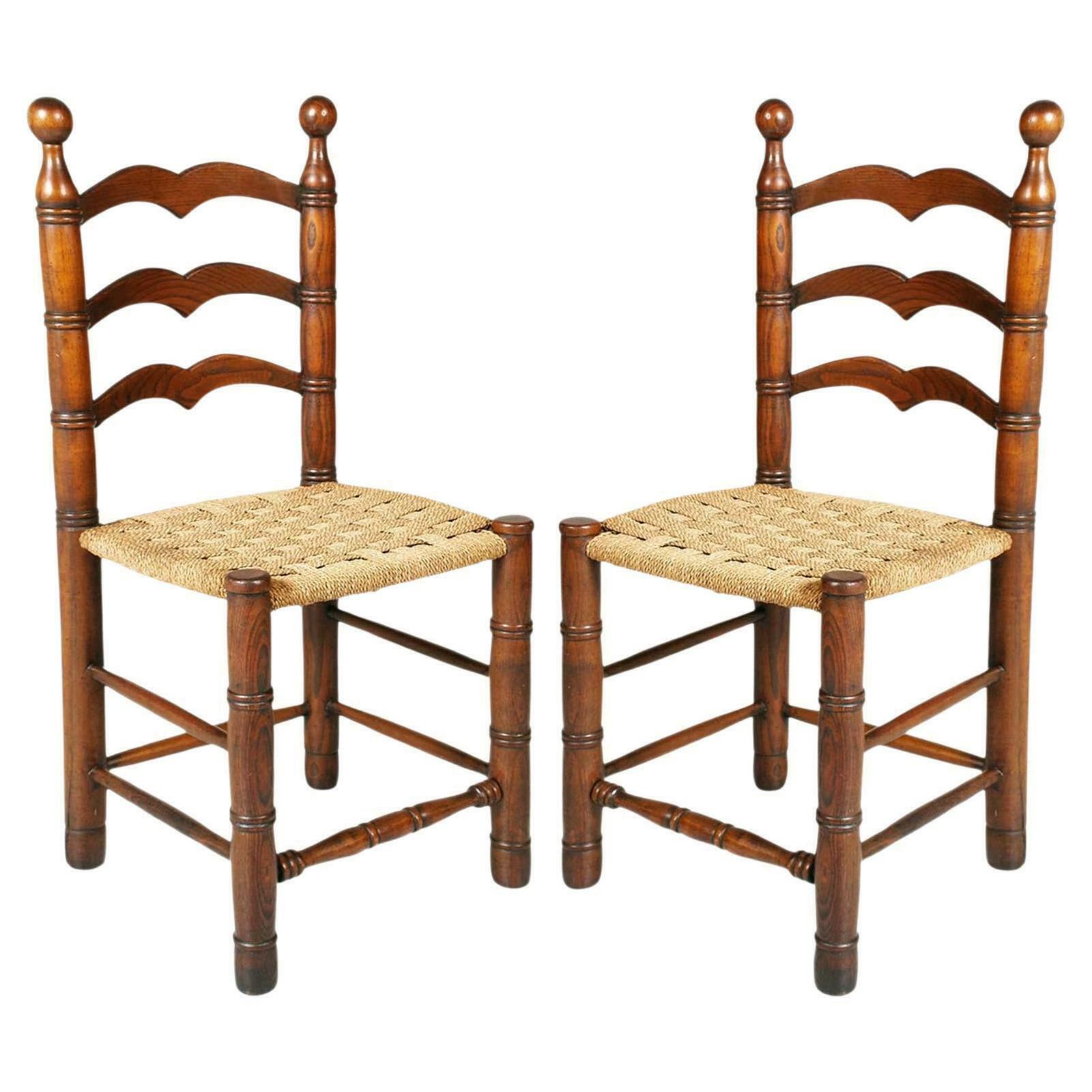 Hemp Rope And Oak Brutalist Chairs By Charles Dudouyt, 1940s, Set Of 2