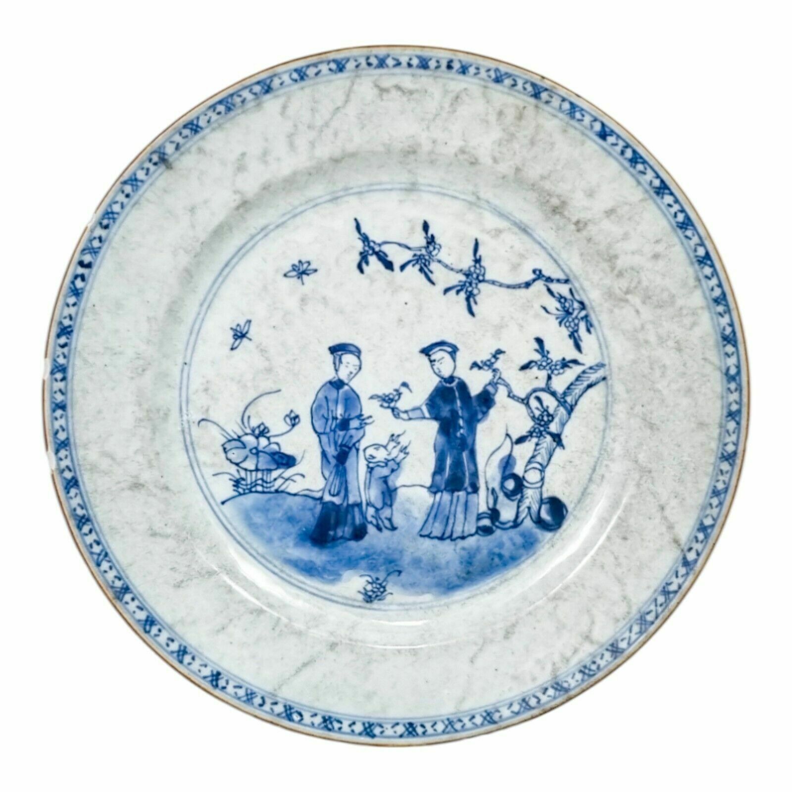 Early 18th Century Yongzheng Chinese Blue And White Porcelain Plate Of Scholars