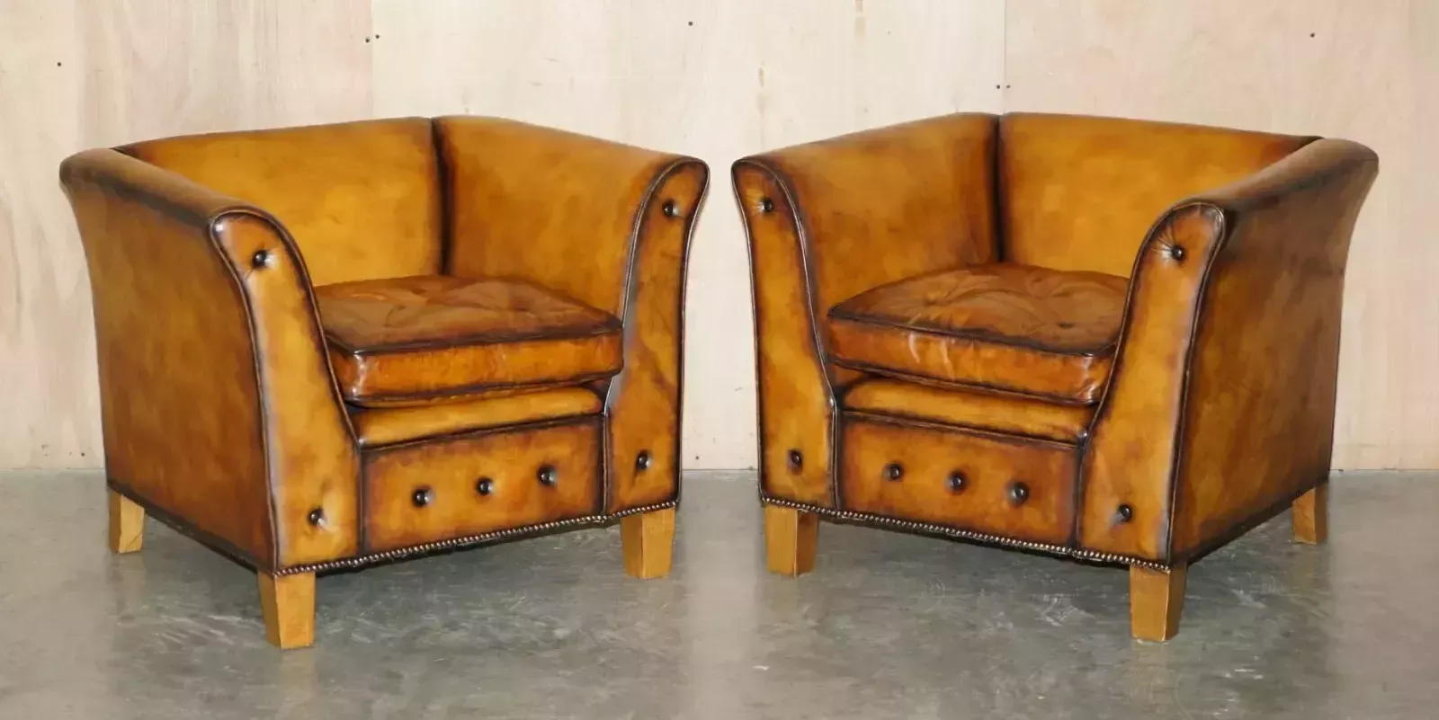 Pair Of Brand New Custom Mulberry London Brown Leather Chesterfield Armchairs