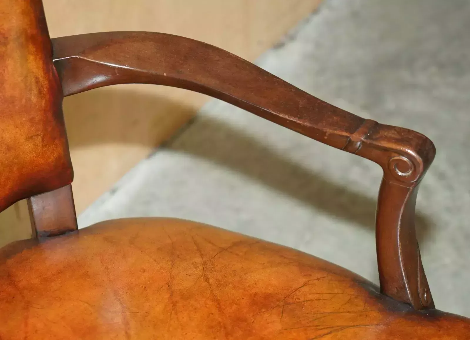 Antique Victorian Restored Hand Dyed Cigar Brown Leather Office Desk Chair photo vintage