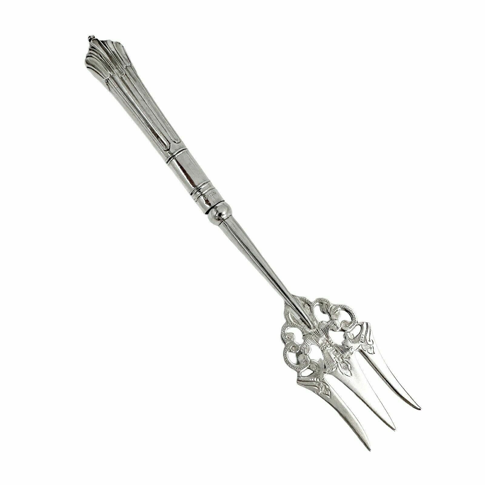Large Sterling Silver Victorian Bread Toasting Fork Engraved, Art Nouveau Design photo furniture