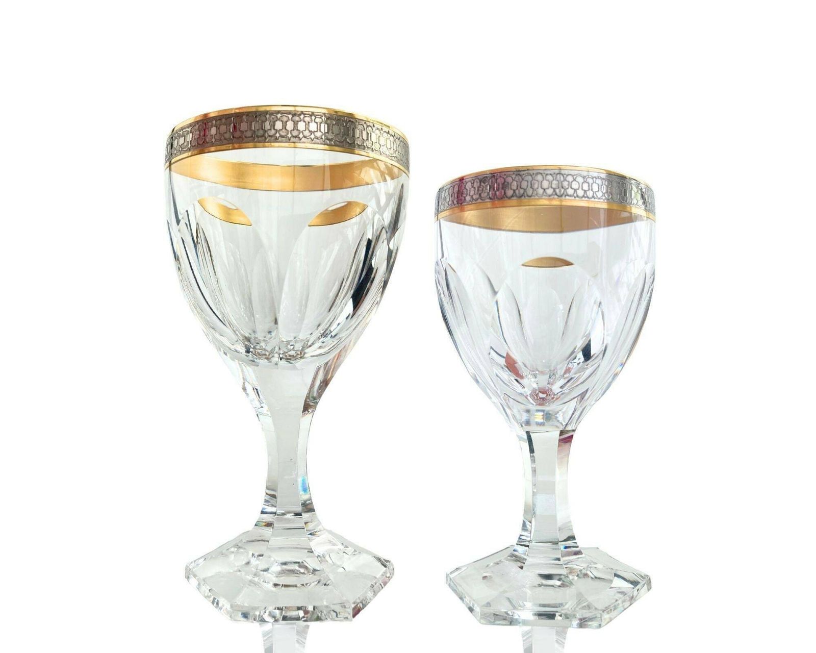 Crystal Heavy Wine Glasses | 6pcs | Rare Titanium Trim | Lady Hamilton Style | Hexagon Feet photo furniture