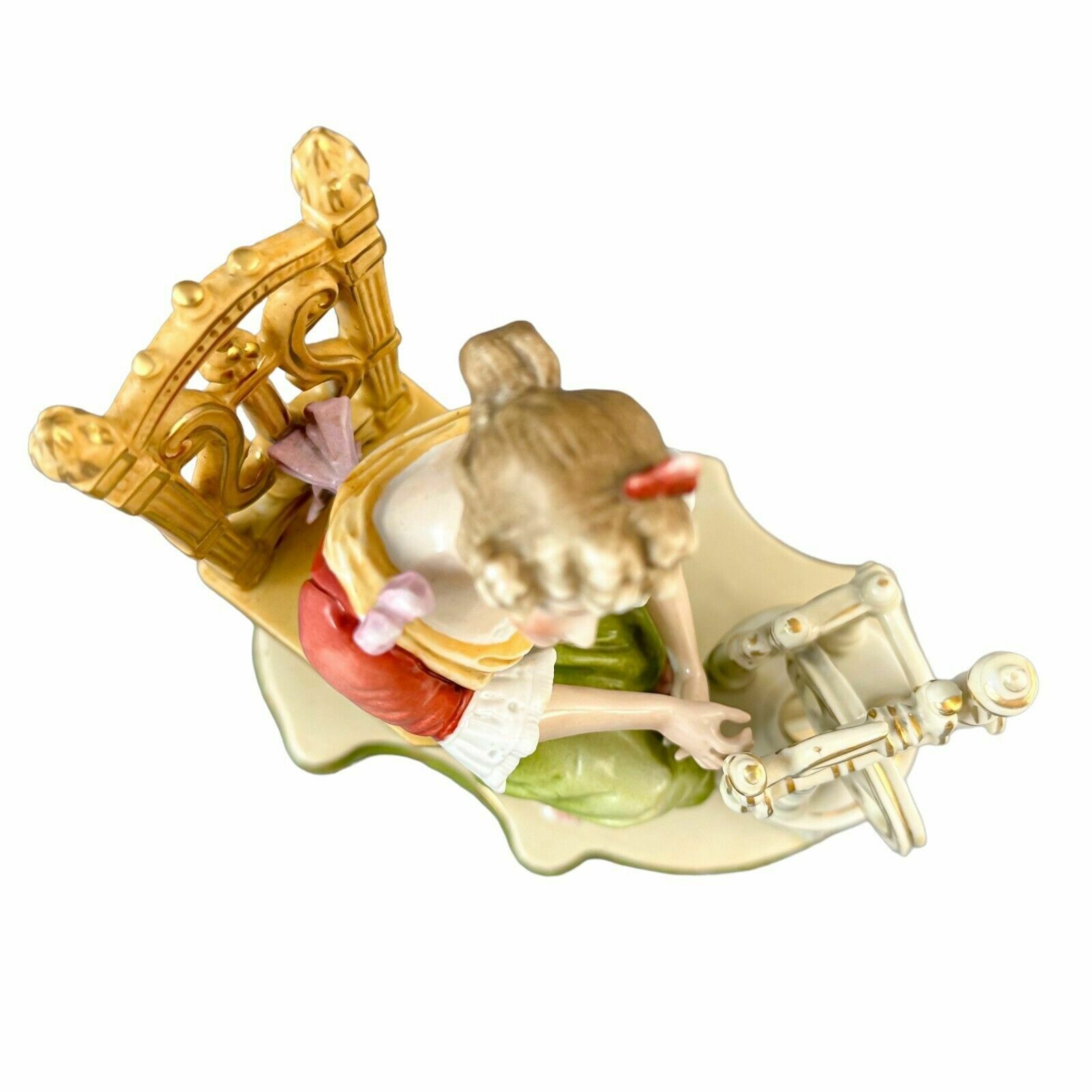 Antique Late 19th Century Sitzendorf Porcelain Figurine, Woman At Spinning Wheel photo buy