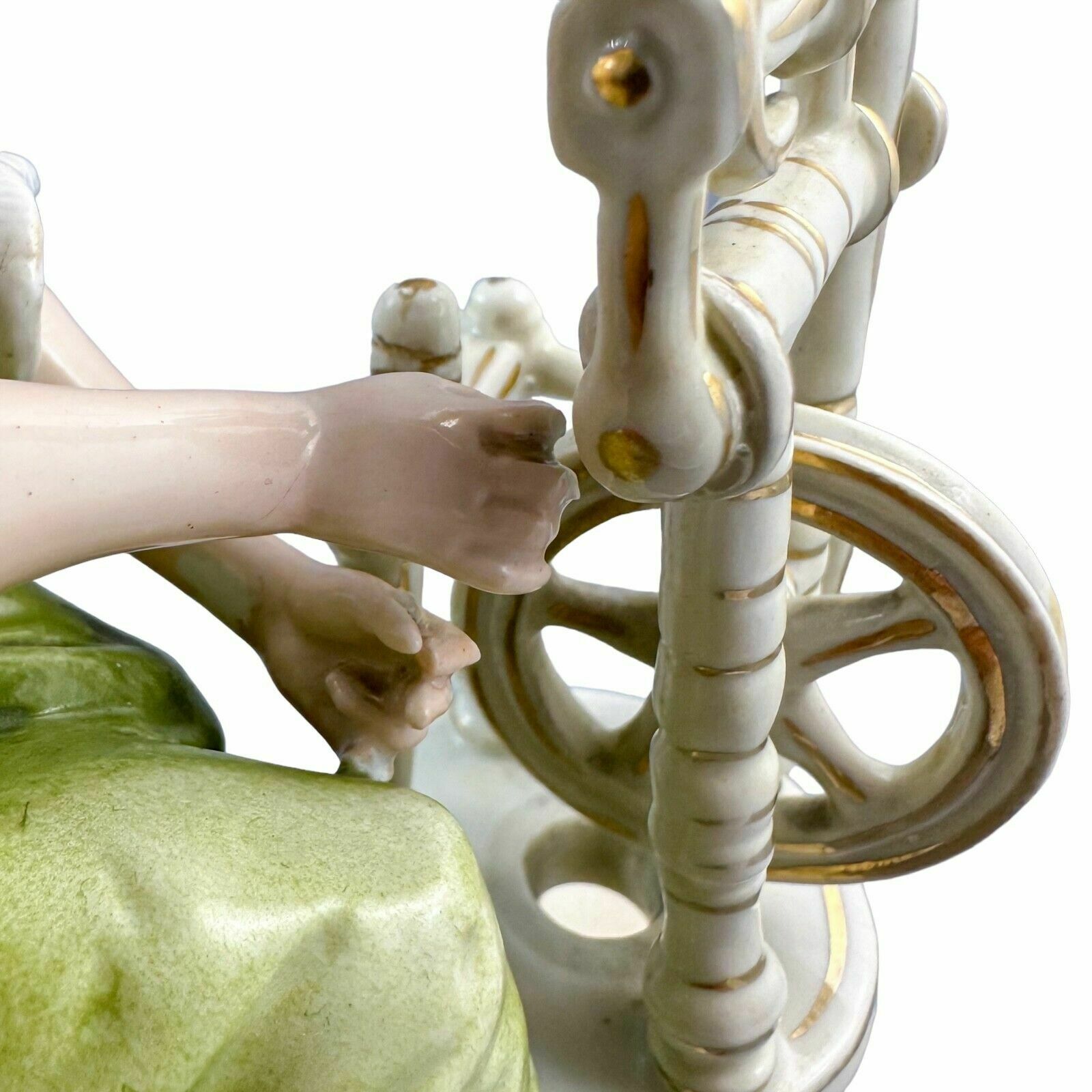 Home Decor Antique Late 19th Century Sitzendorf Porcelain Figurine, Woman At Spinning Wheel photo