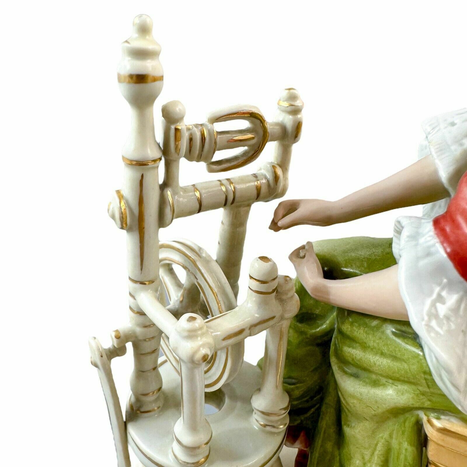 200.0 Antique Late 19th Century Sitzendorf Porcelain Figurine, Woman At Spinning Wheel photo