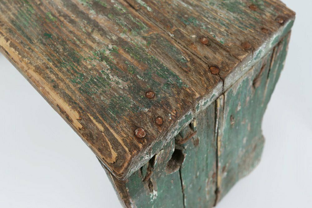 Industrial Green Wooden Stool, France, 1900s photo 559.0