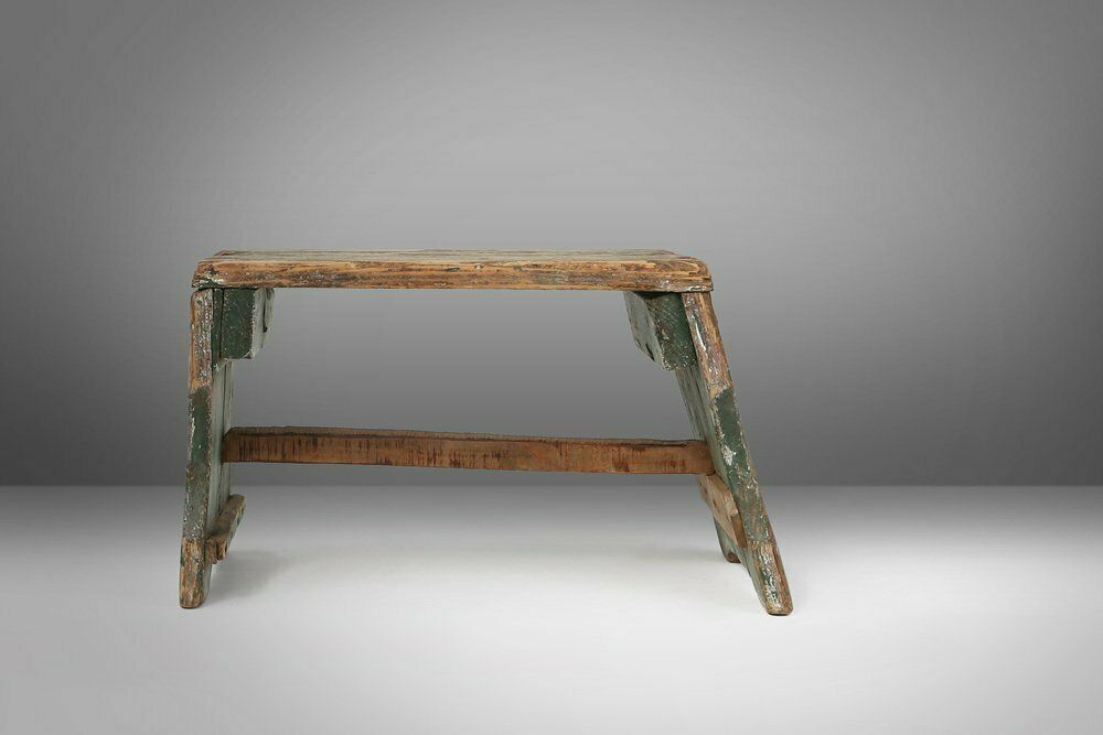 Industrial Green Wooden Stool, France, 1900s photo vintage