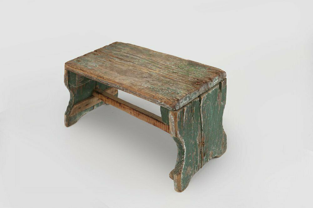 photo for sale Industrial Green Wooden Stool, France, 1900s