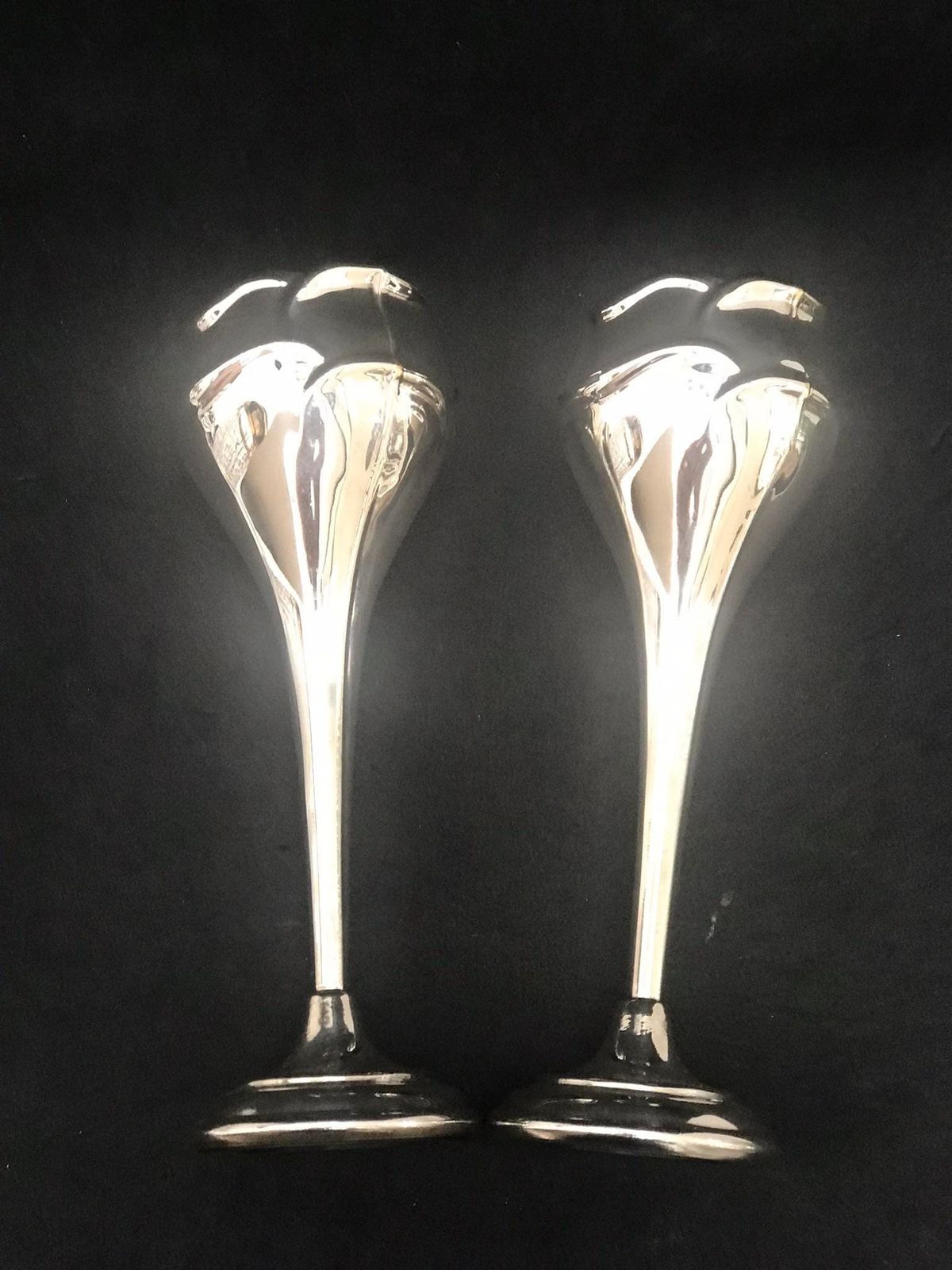 Pair Silver Plated Bud Fluted Vases English Soliflor, Trumpet Vases One Flower Gift For Her Hostess Gift Posy Holder photo buy