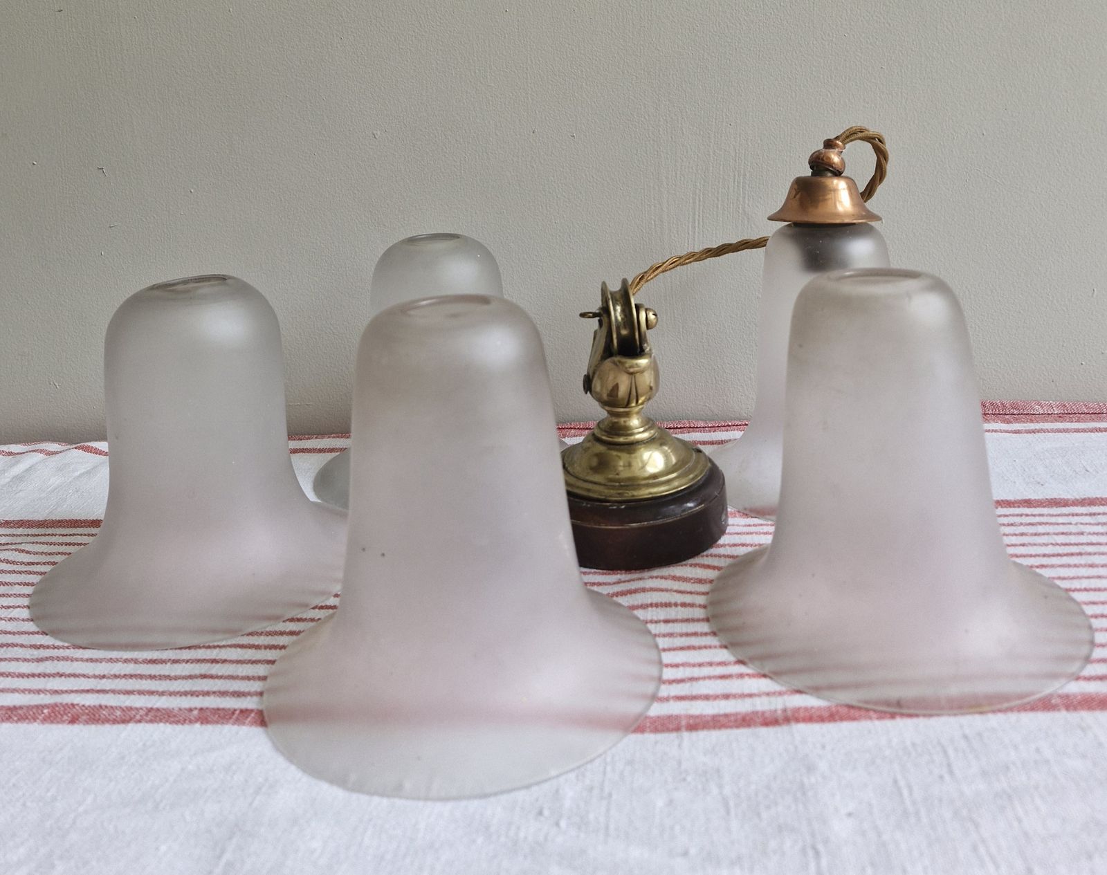 Set Of 5 Vintage Frosted Glass Bell Lampshades