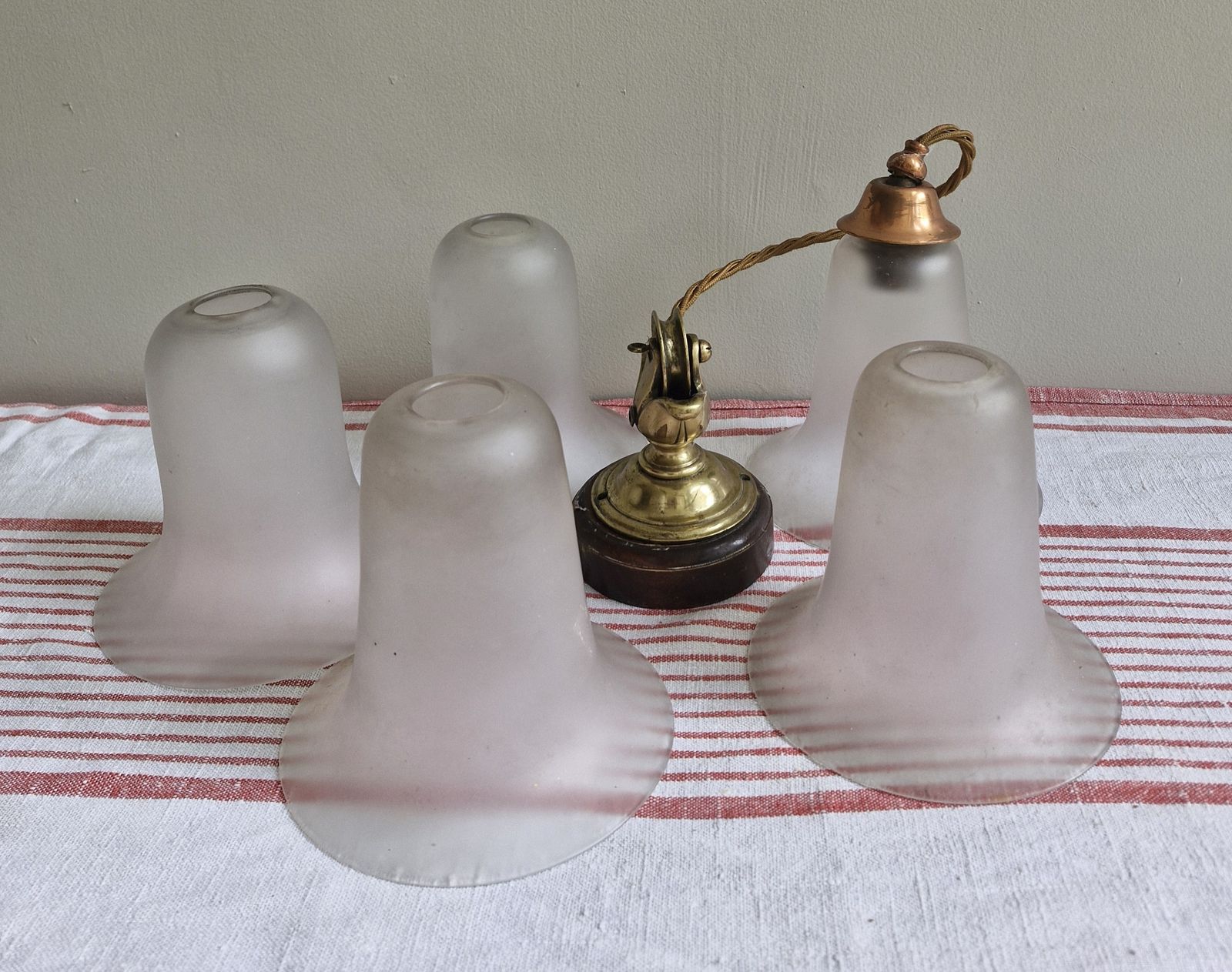 Set Of 5 Vintage Frosted Glass Bell Lampshades photo furniture