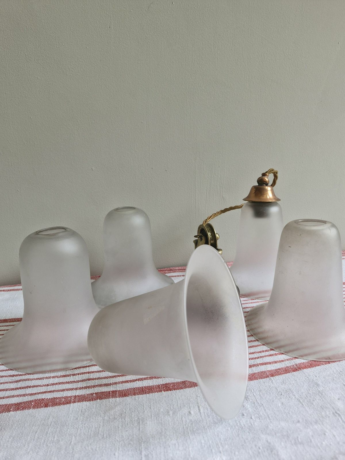 Set Of 5 Vintage Frosted Glass Bell Lampshades photo for sale
