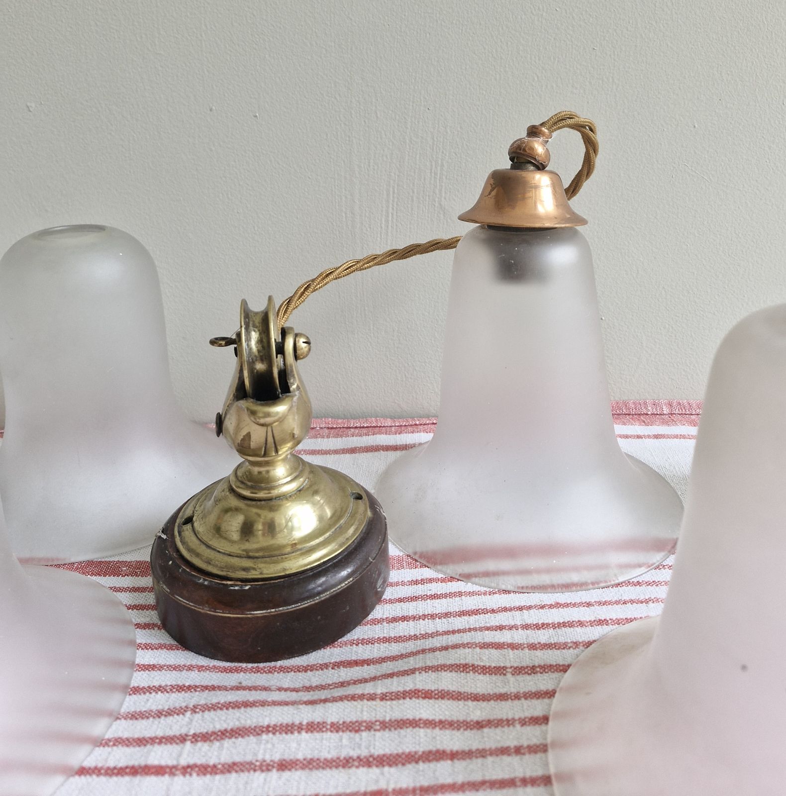 Set Of 5 Vintage Frosted Glass Bell Lampshades photo 75.0