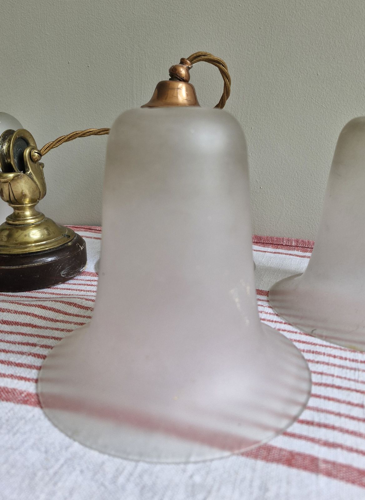 Set Of 5 Vintage Frosted Glass Bell Lampshades photo buy