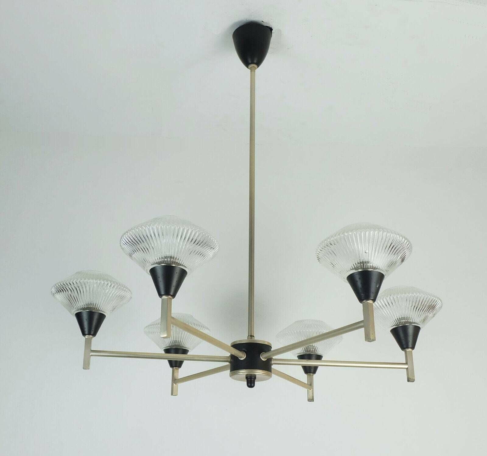 587.0 6 Light Chandelier In Glass, Aluminum And Metal, Early 1960s photo