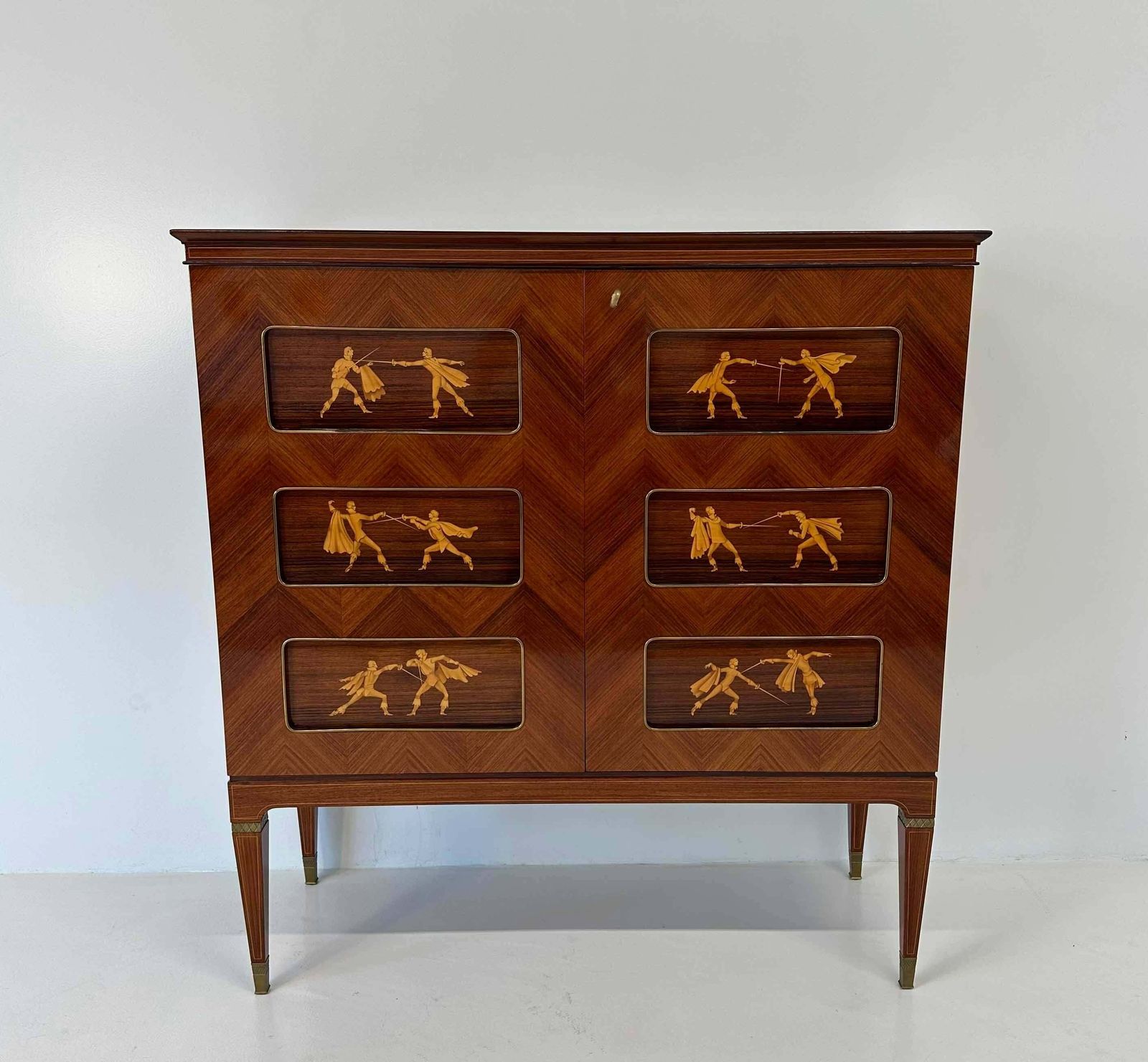 Italian Art Deco Teak And Inlays Bar Cabinet By Paolo Buffa, 1950s photo for sale