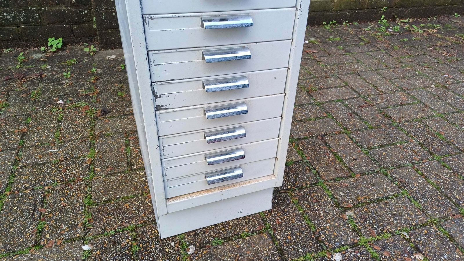photo for sale Fantastic Vintage Retro 80s White Metal Filing Drawers Tools Office Artisan Storage